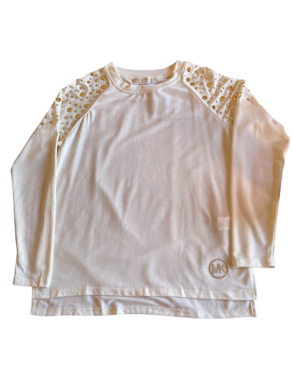 Michael Kors Women Long Sleeve Top Blouse Gold Tone Stud Size Medium